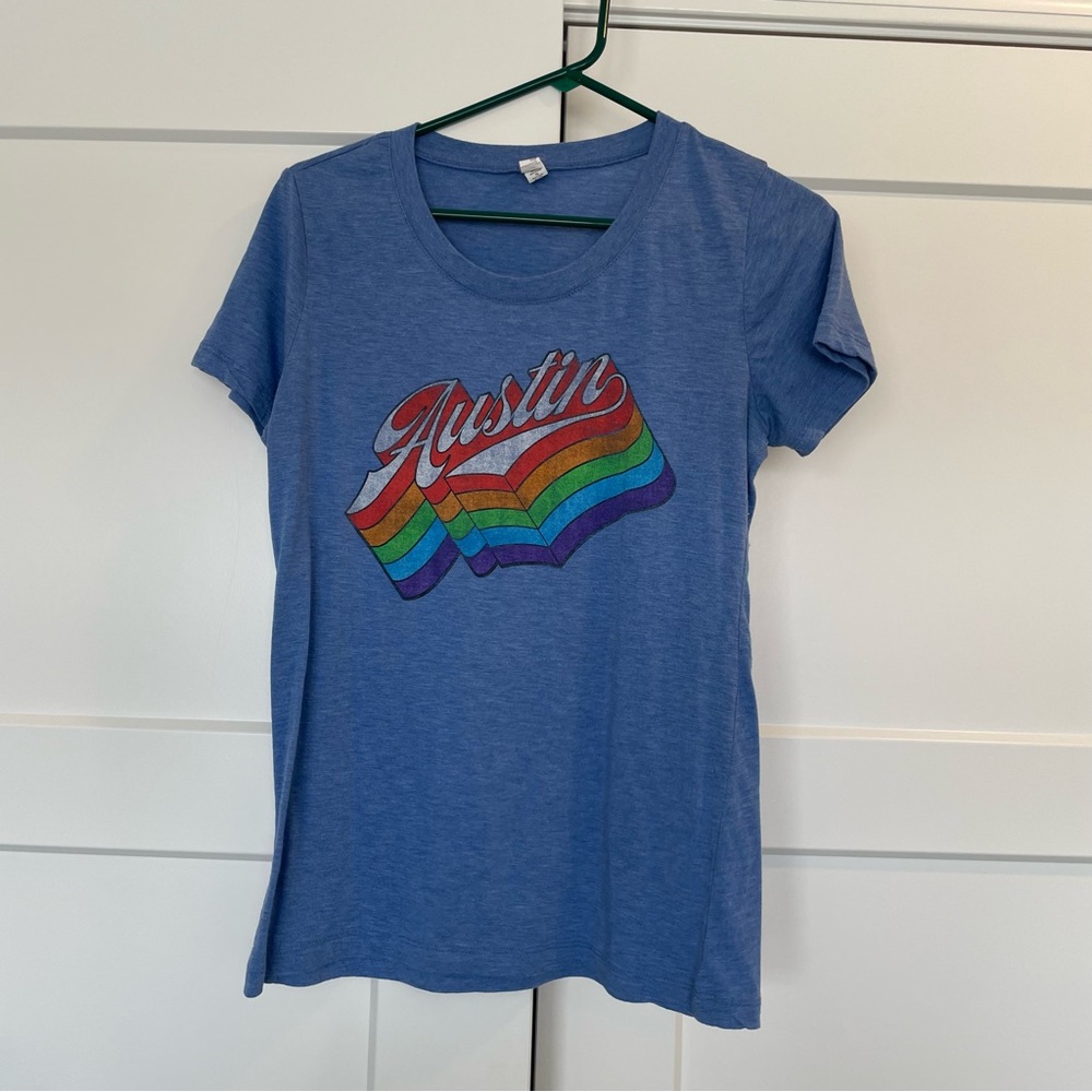 Bella Canvas Blue Printed Graphic Tee Austin Texas Rainbow Women’s Size XL